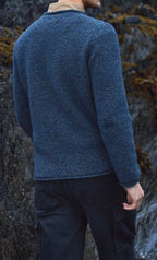 Fisherman Out Of Ireland Wool Cashmere Roll Neck Sweater - Blue Bark