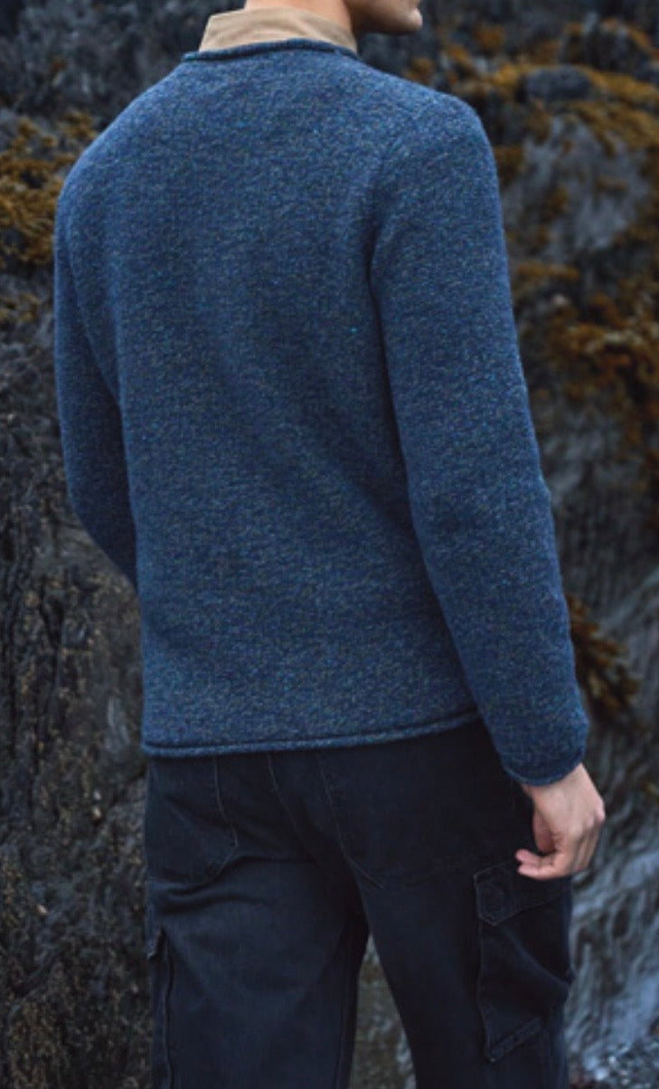 Fisherman Out Of Ireland Wool Cashmere Roll Neck Sweater - Blue Bark