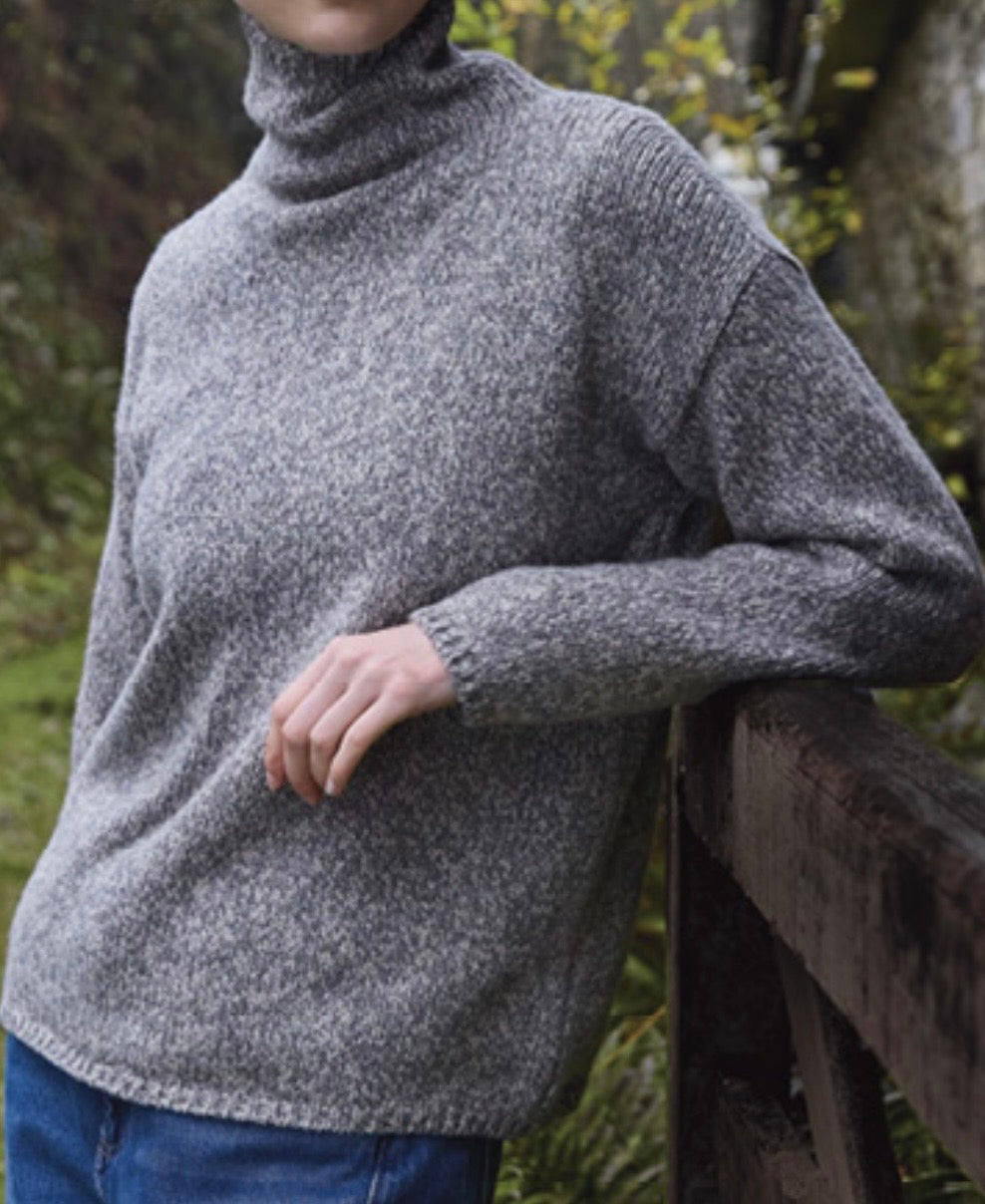 Fisherman Out Of Ireland Slouchy Funnel Neck Jumper - Sage