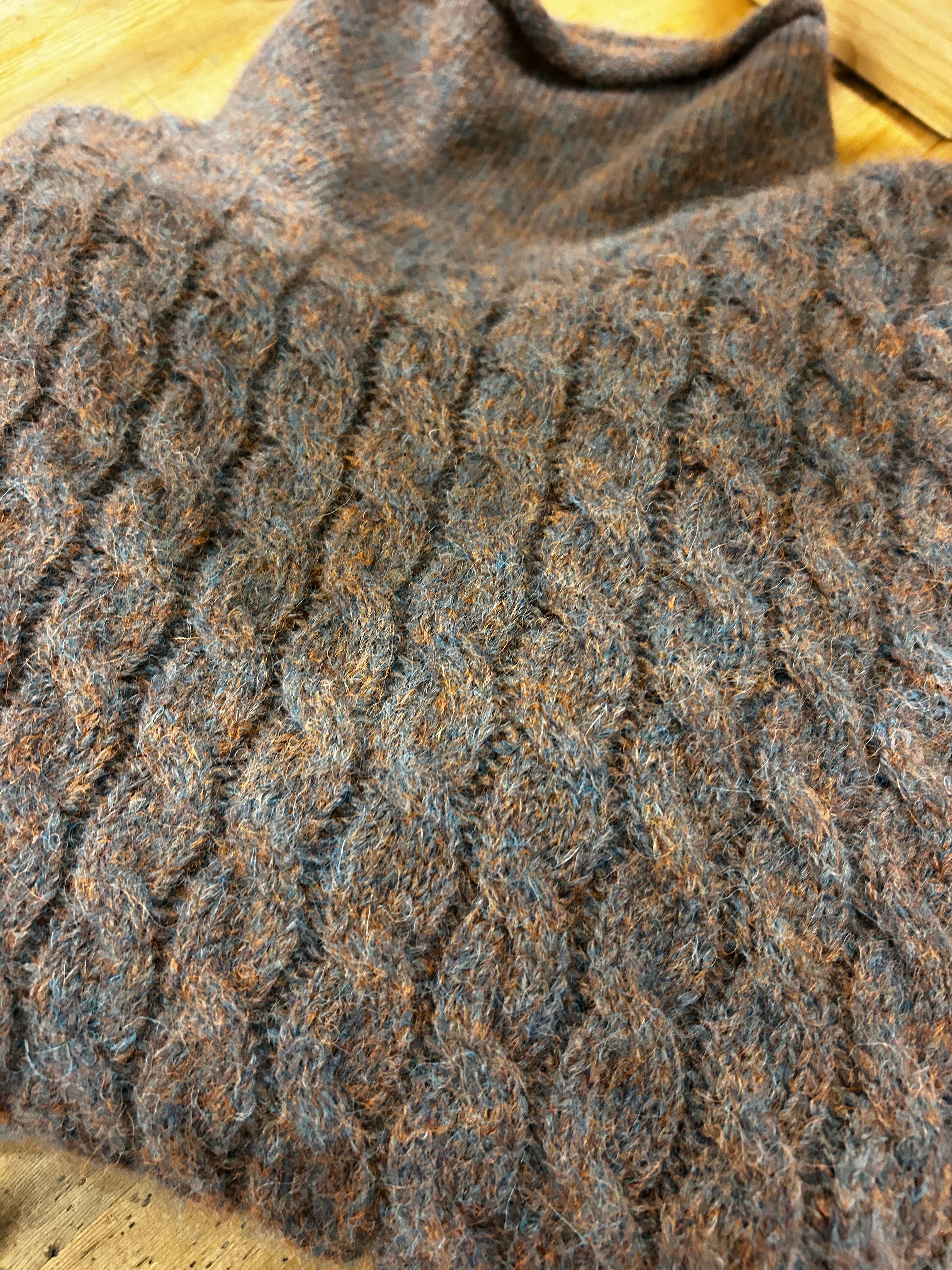 Fisherman Out Of Ireland Cabled Funnel Neck Sweater - Copper Ink / Charcoal
