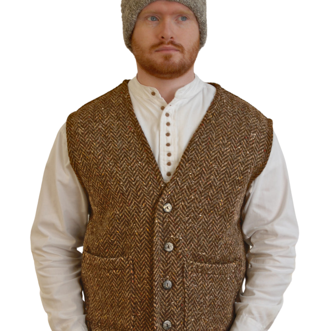 Tweed Waistcoat Brown Herringbone