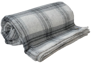 Merino Lambswool Grey Check Blanket