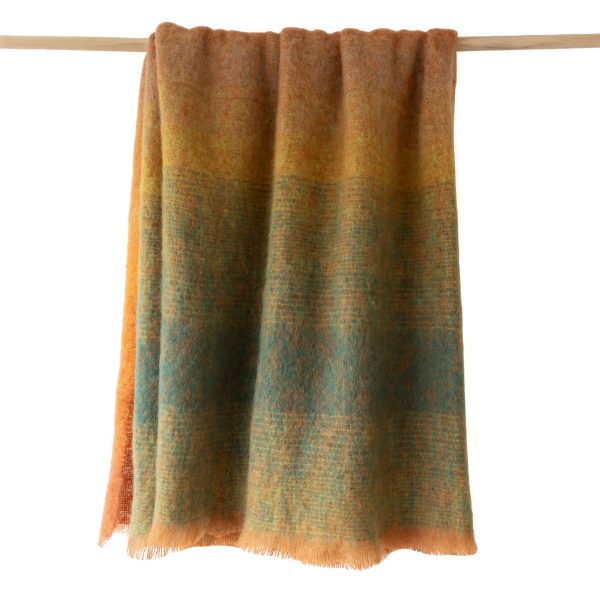 John Hanly Mohair Throw - Green & Brown Stripe
