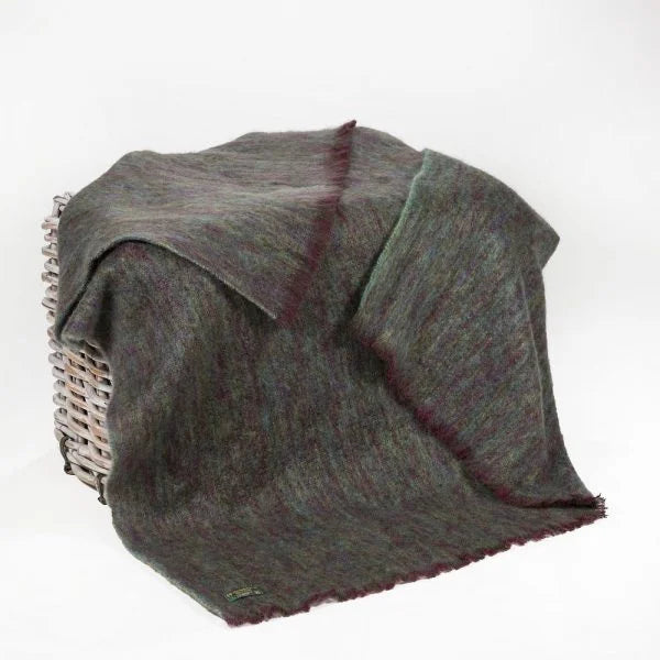 John Hanly Mohair Throw Dark Purple & Green Plain