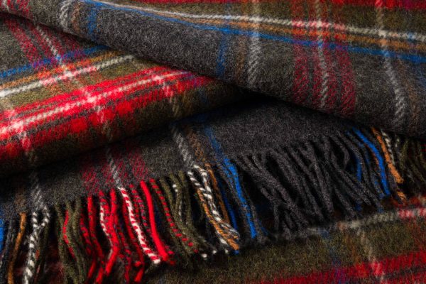 John Hanly Grey and Red Plaid Throw
