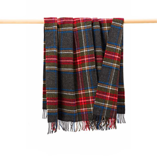 John Hanly Grey and Red Plaid Throw
