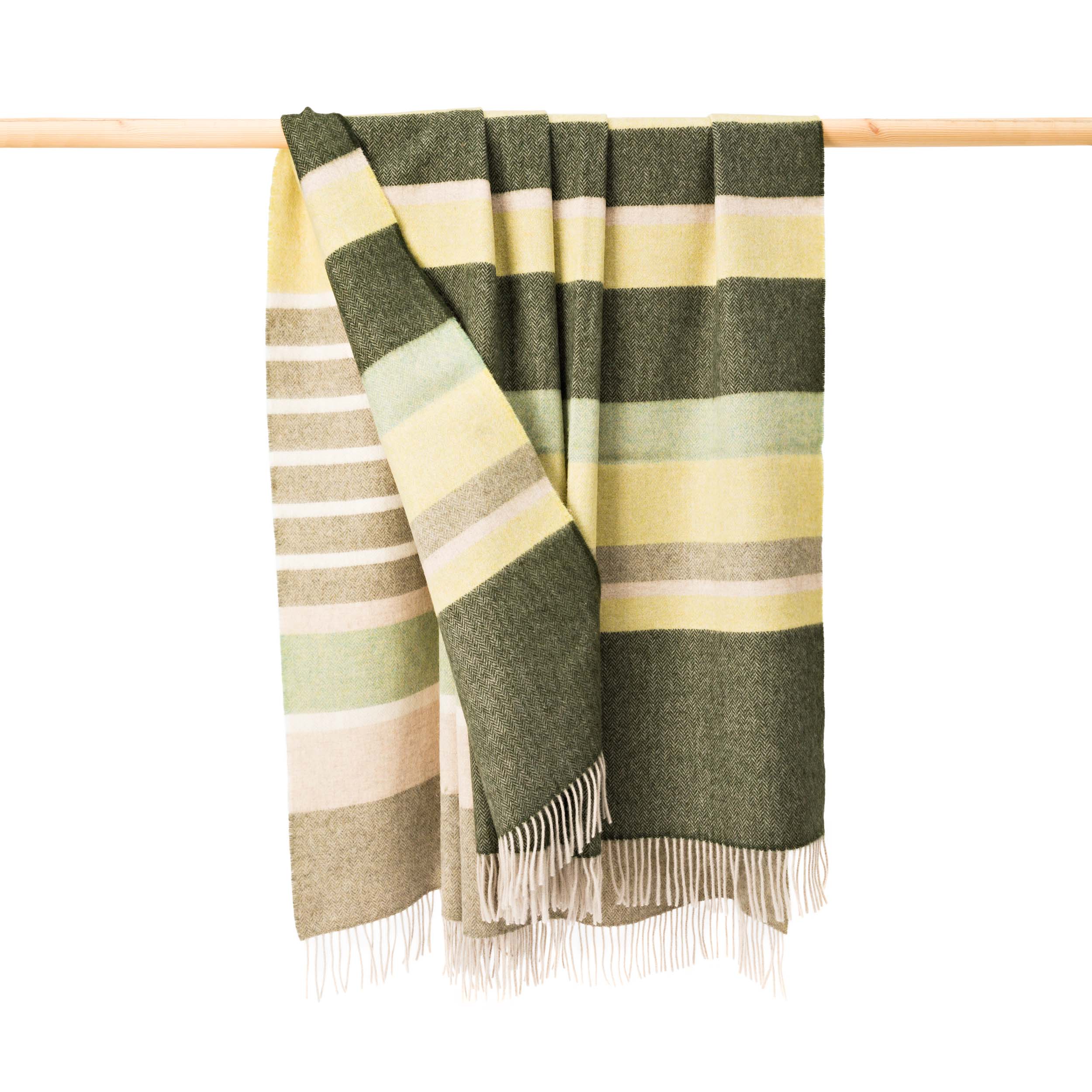 John Hanly Merino Lambswool Blanket - Green Stripe