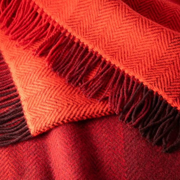 John Hanly Merino Wool Cashmere Throw Red Wine Burgundy Blocks