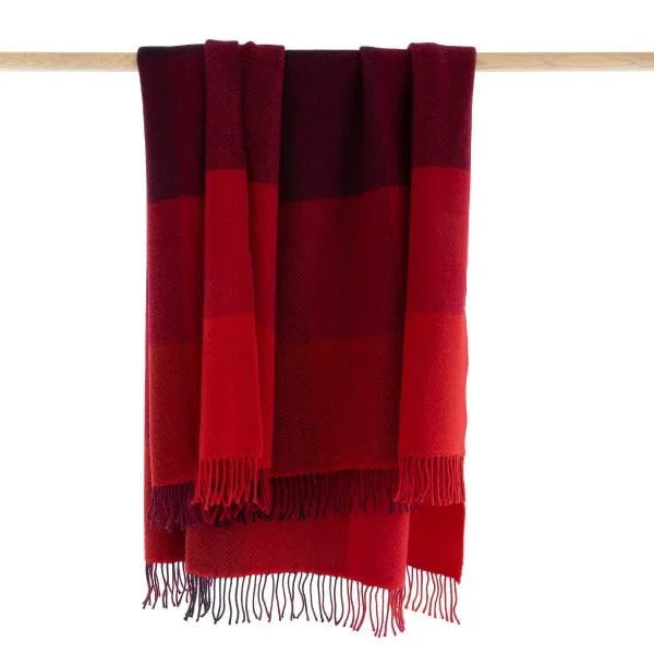 John Hanly Merino Wool Cashmere Throw Red Wine Burgundy Blocks