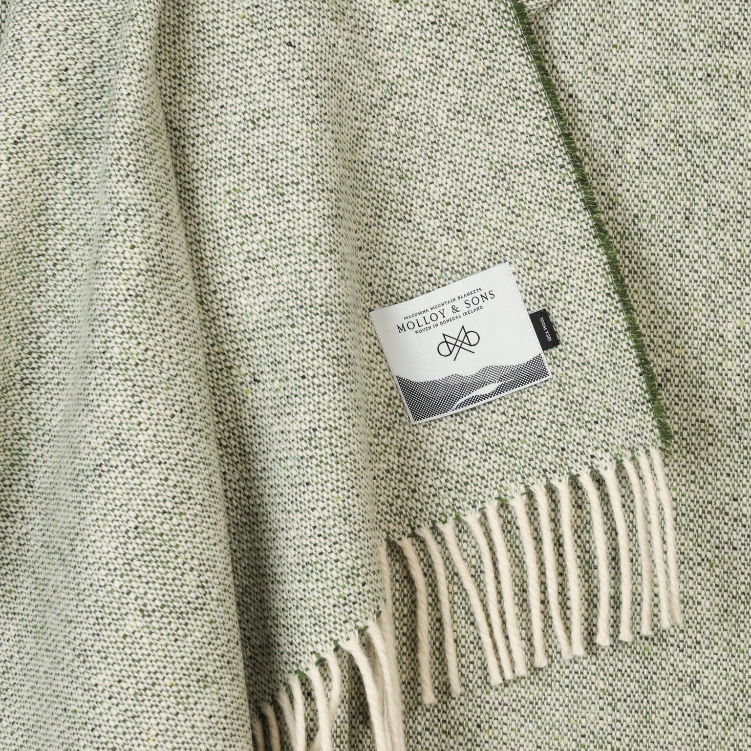Molloy & Sons Textured Donegal Tweed Throw - Green