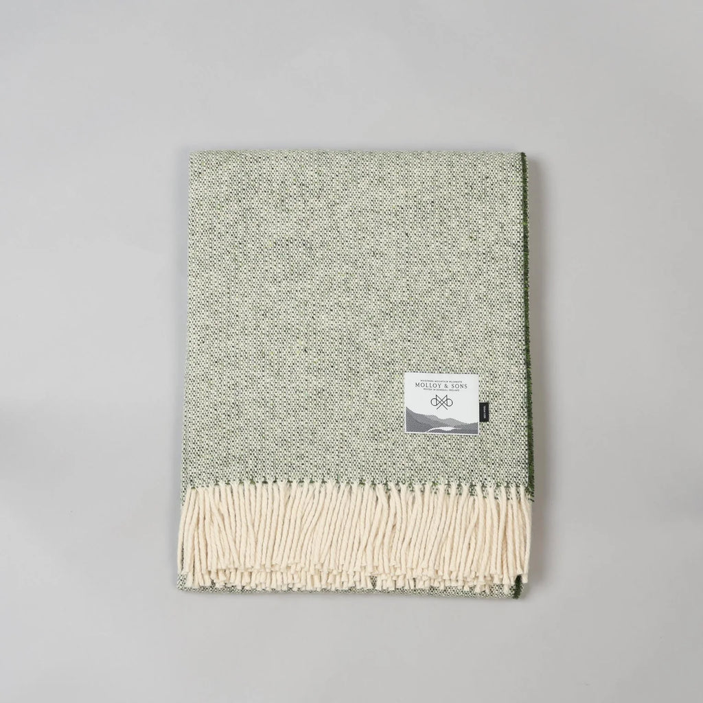 Molloy & Sons Textured Donegal Tweed Throw - Green