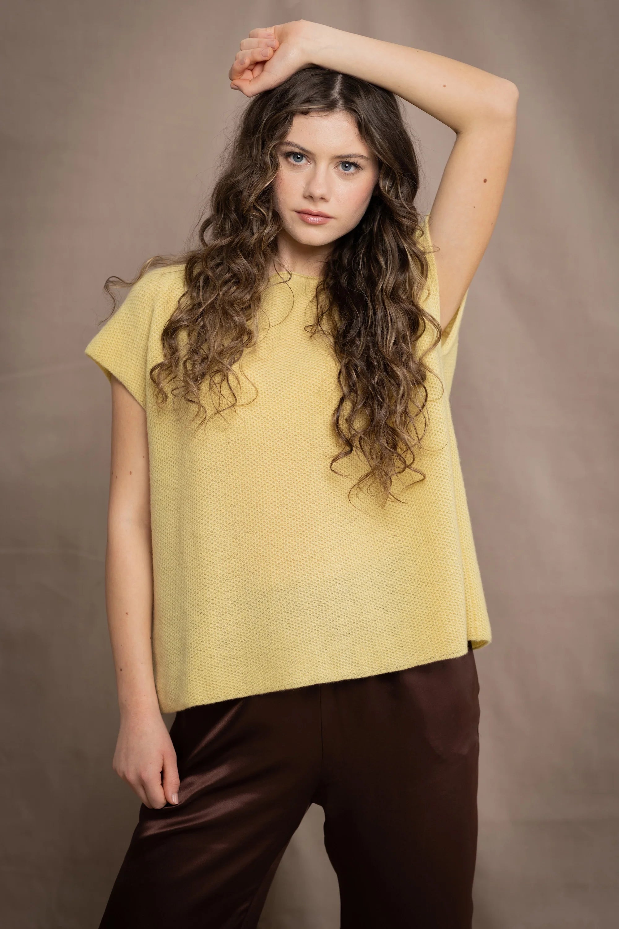 Elaine Madigan 100% Cashmere Moss Tee - Lemon Curd