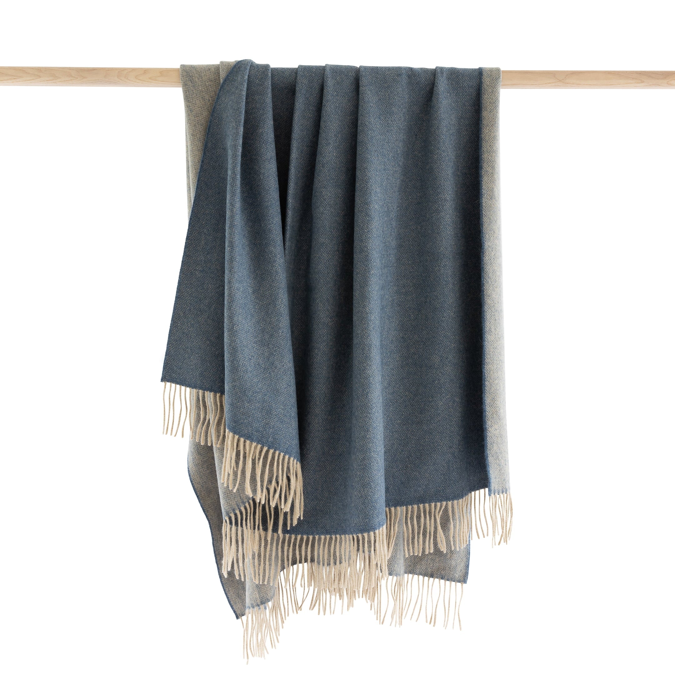 John Hanly Wool Angora Throw - Blue & Beige