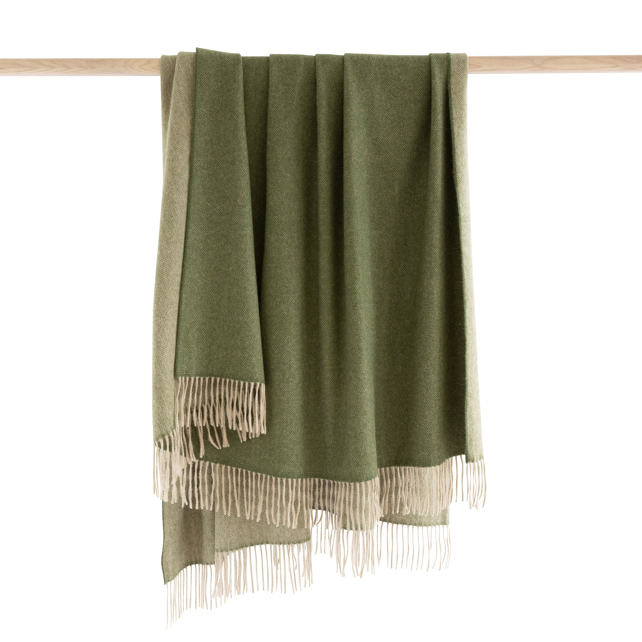 John Hanly Wool & Angora Throw - Green & Beige