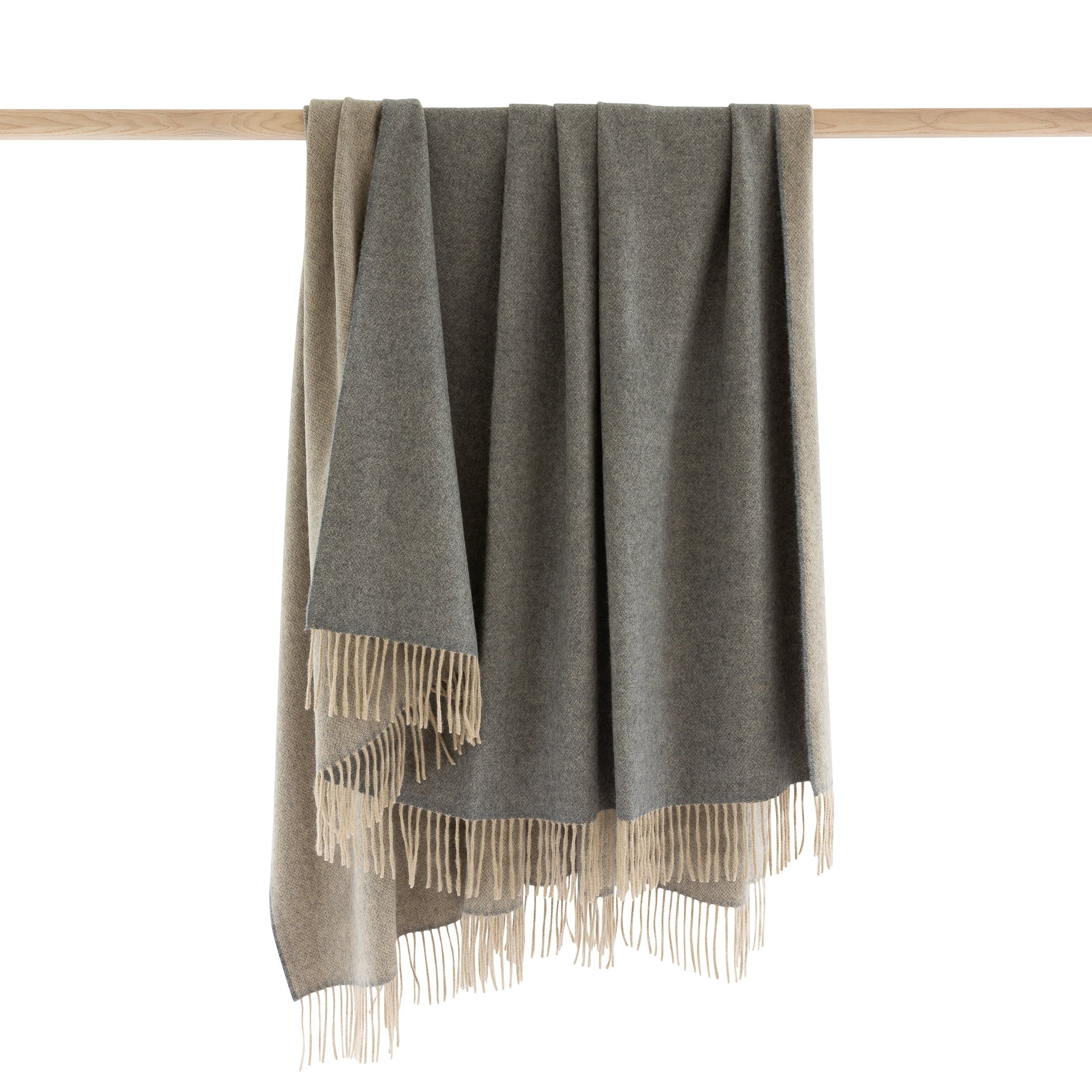 John Hanly Wool Angora Throw - Grey & Beige