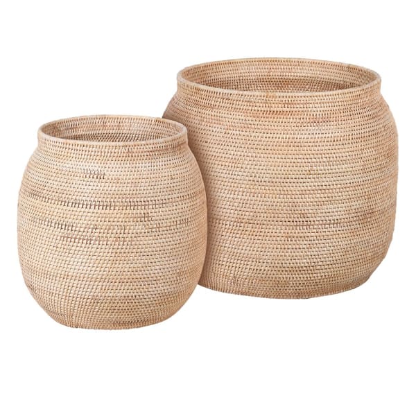 Set of 2 Large Woven Natural Rattan Baskets