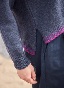 Fisherman Out of Ireland Blanket Stitch Crew Neck Sweater Indigo/Foxglove €175 NOW €135