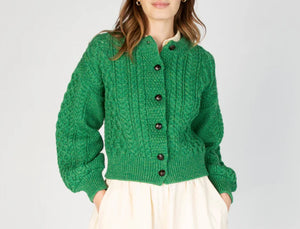 Clover Cropped Aran Cardigan Green Marl