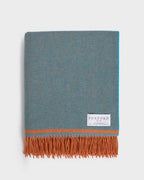 Foxford Lambswool Throw – Aqua & Orange