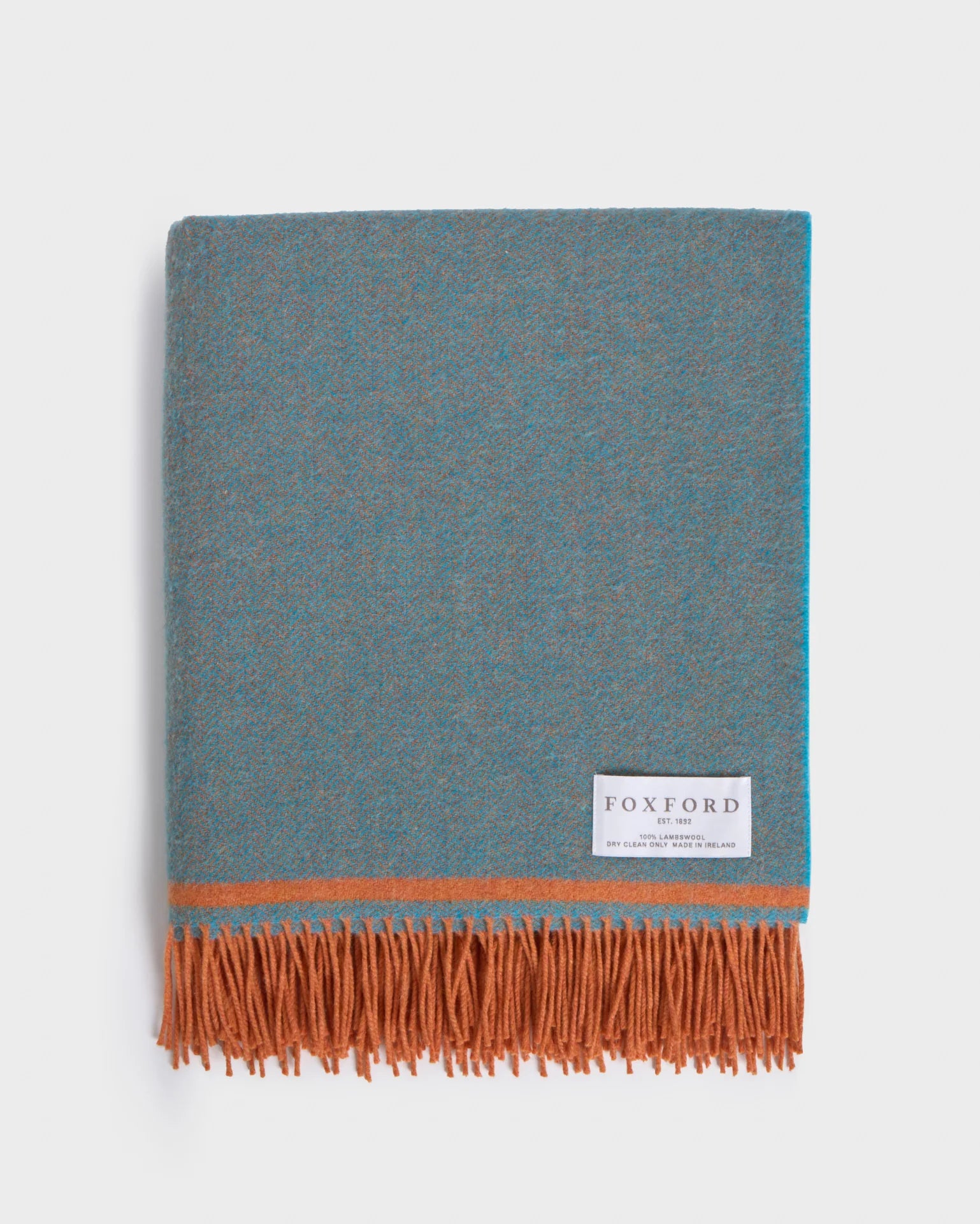 Foxford Lambswool Throw – Aqua & Orange