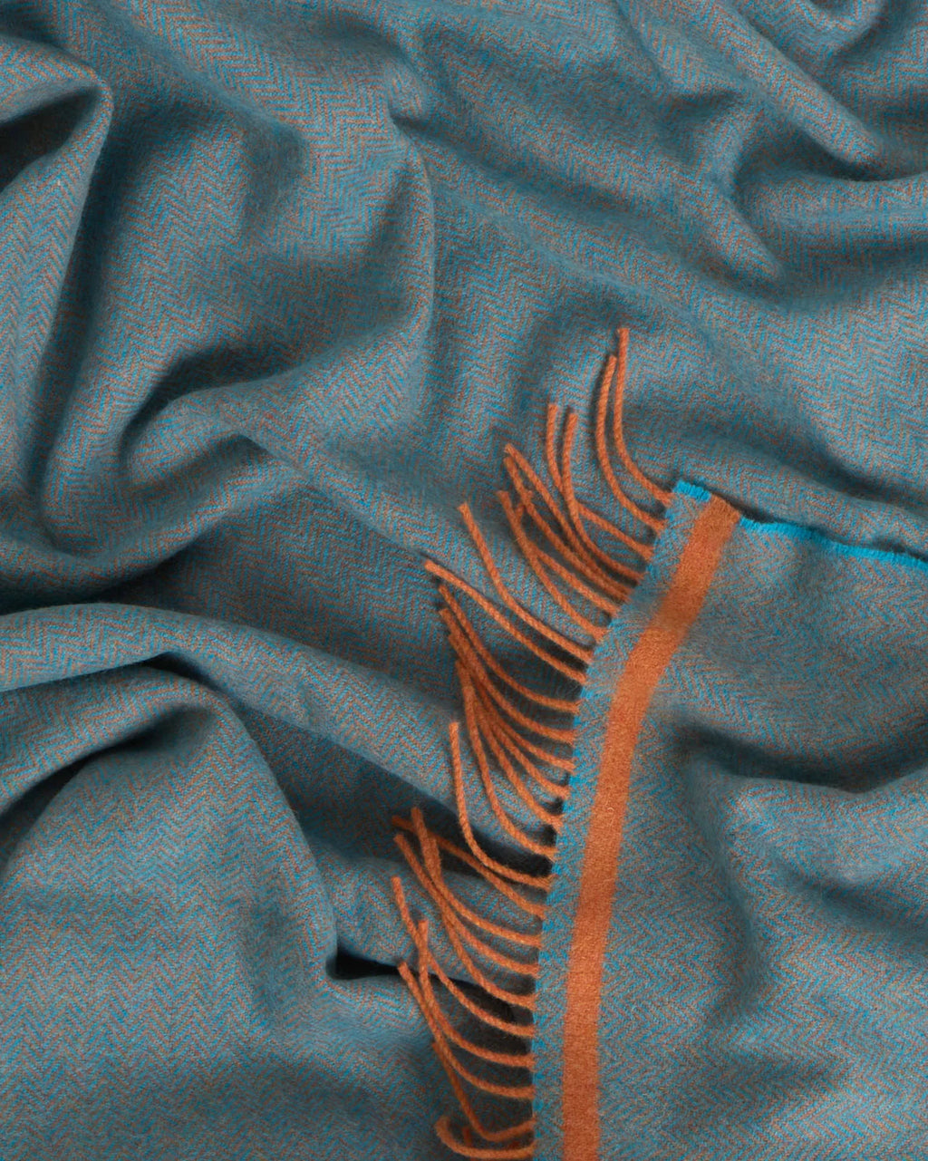 Foxford Lambswool Throw – Aqua & Orange