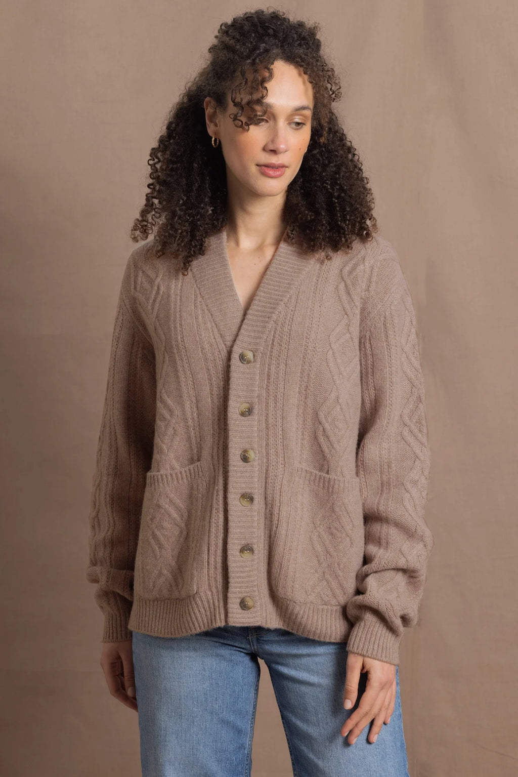 Elaine Madigan Fáilte Unisex Cashmere Aran Cardigan - Toast