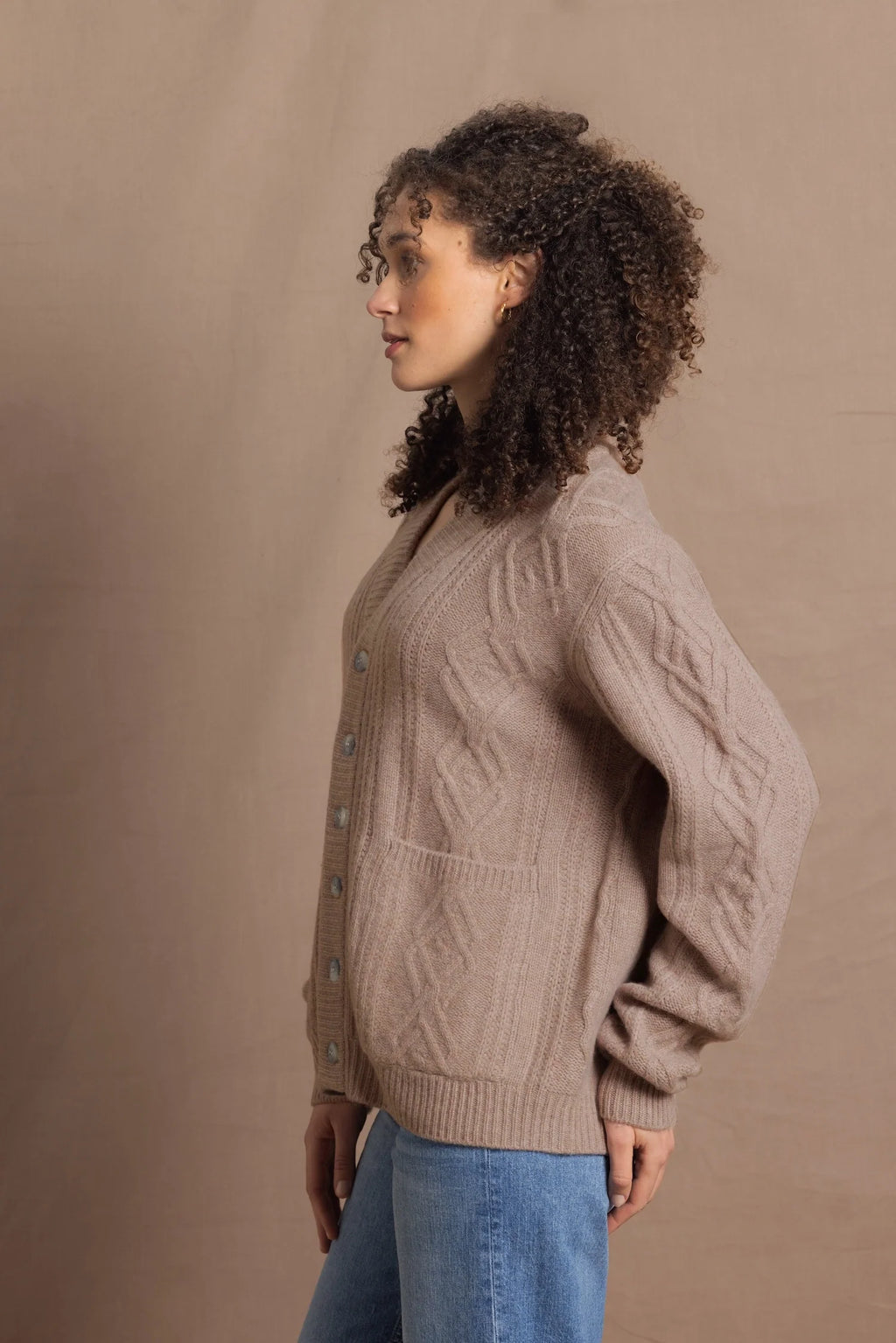 Elaine Madigan Fáilte Unisex Cashmere Aran Cardigan - Toast