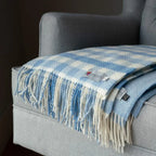 Irish Cashmere Baby Blanket Blue Block Check In A Presentation Box.
