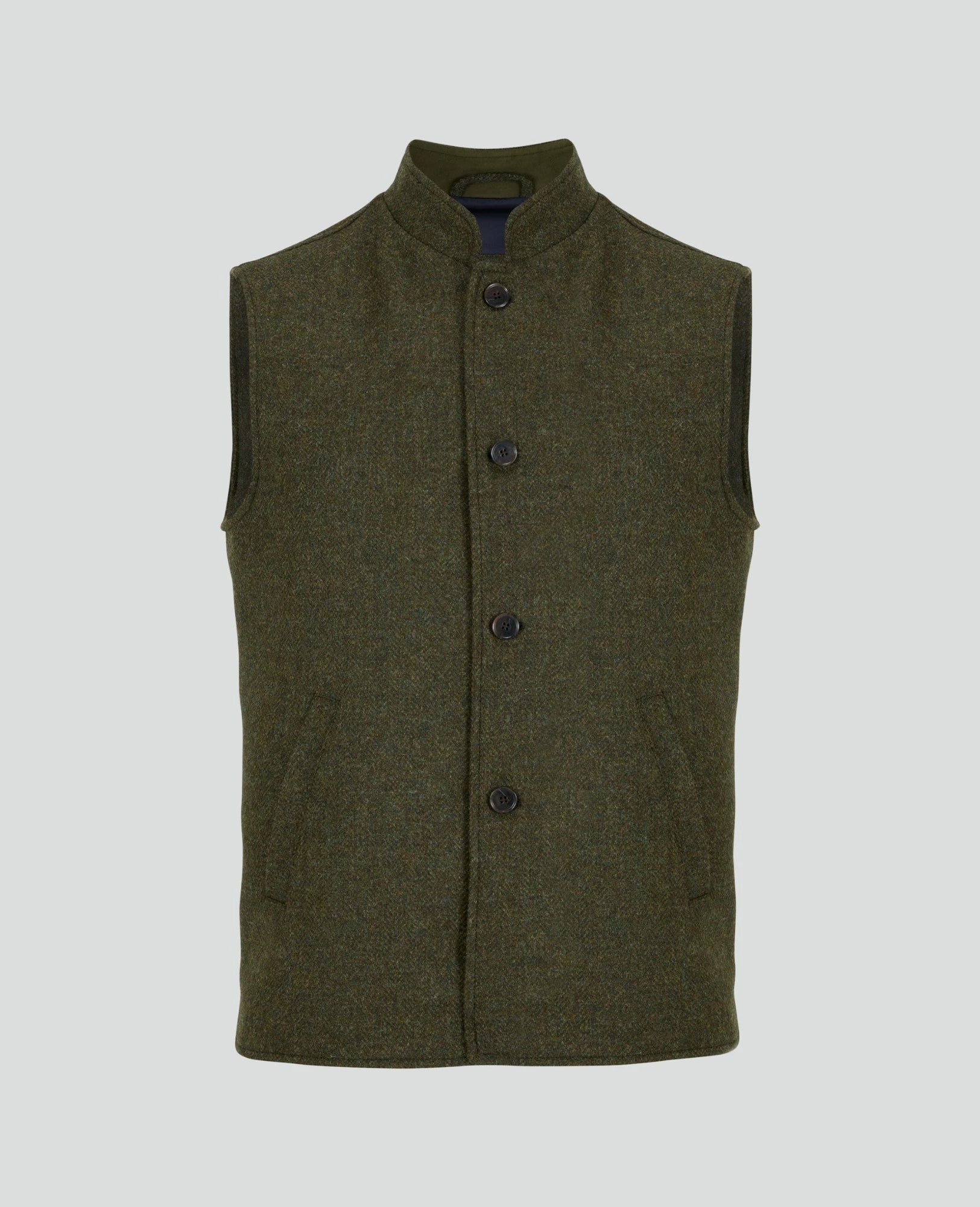 Cavan Tweed Gilet - Green Herringbone