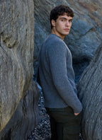 Fisherman Out Of Ireland Ribbed Lambswool Crew Neck Sweater - Oxford Grey