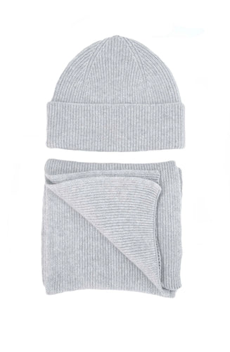 MEN'S HAT AND SCARF SET  - Light Grey