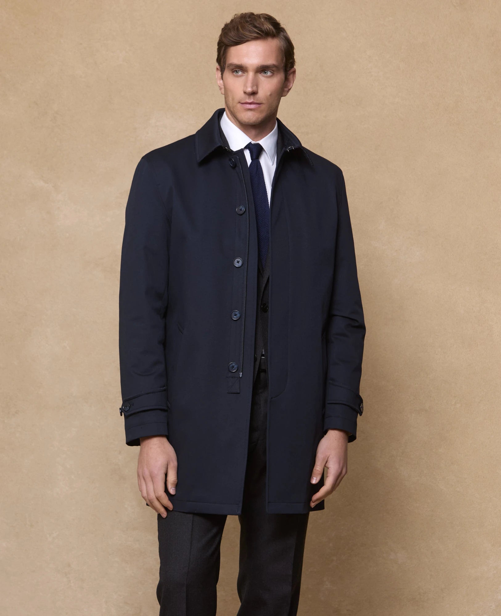 Muckross Raincoat with Donegal Tweed Trim - Navy