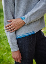 Load image into Gallery viewer, Fisherman Out of Ireland Blanket Stitch Crewneck Sweater Cloud/Indigo €175 NOW €135