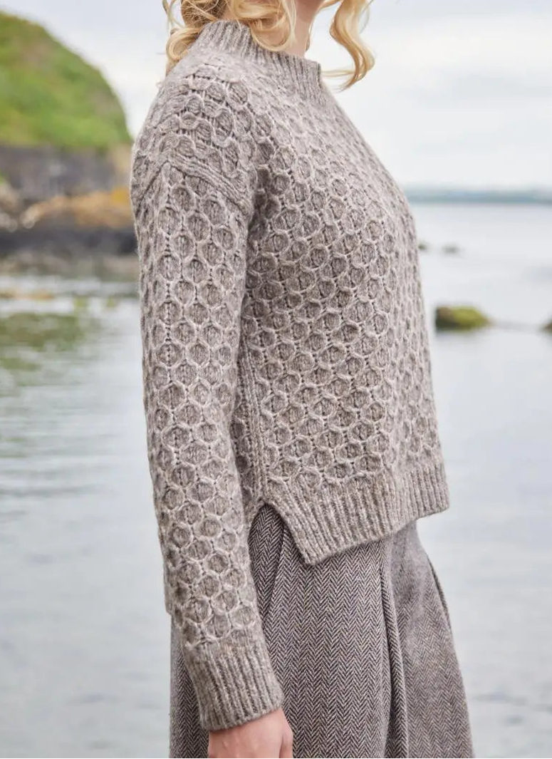 Fisherman Out Of Ireland, Honeycomb Stitch Sweater - Stone
