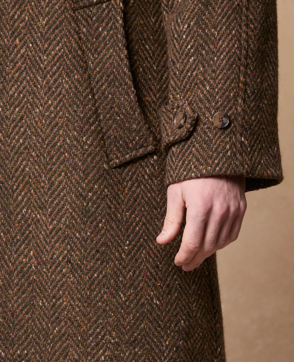 Magee Corrib Herringbone Donegal Tweed Overcoat -  Green & Brown