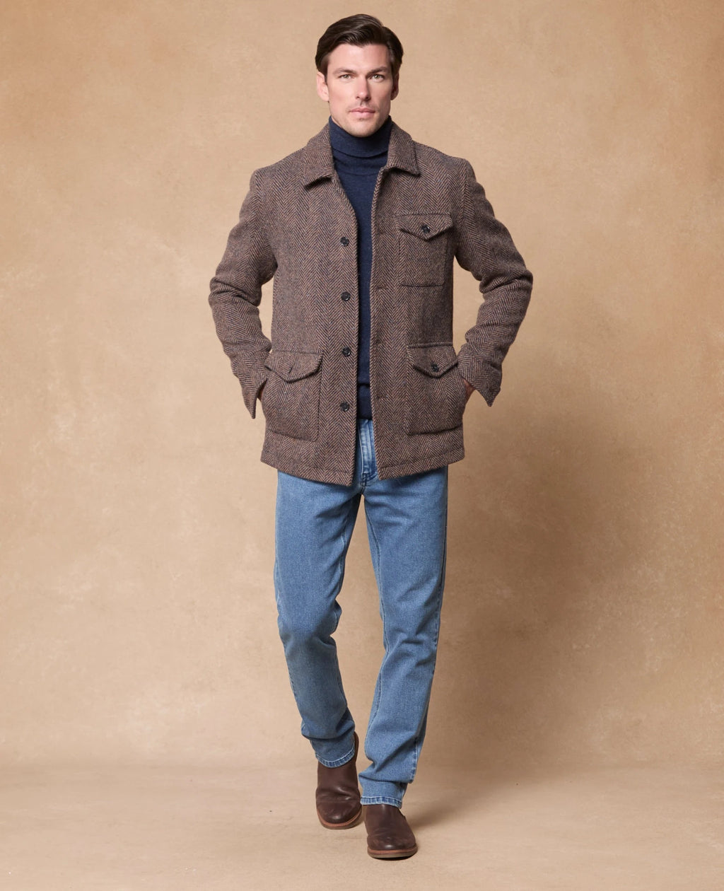 Magee Ballysadare Donegal Tweed Jacket - Navy & Oat Herringbone