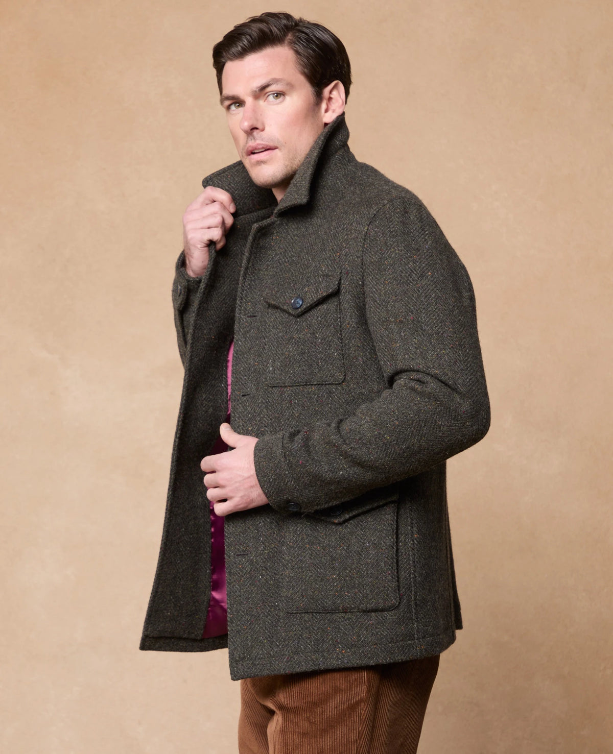 Magee Ballysadare Donegal Tweed Jacket - Grey and Green Herringbone