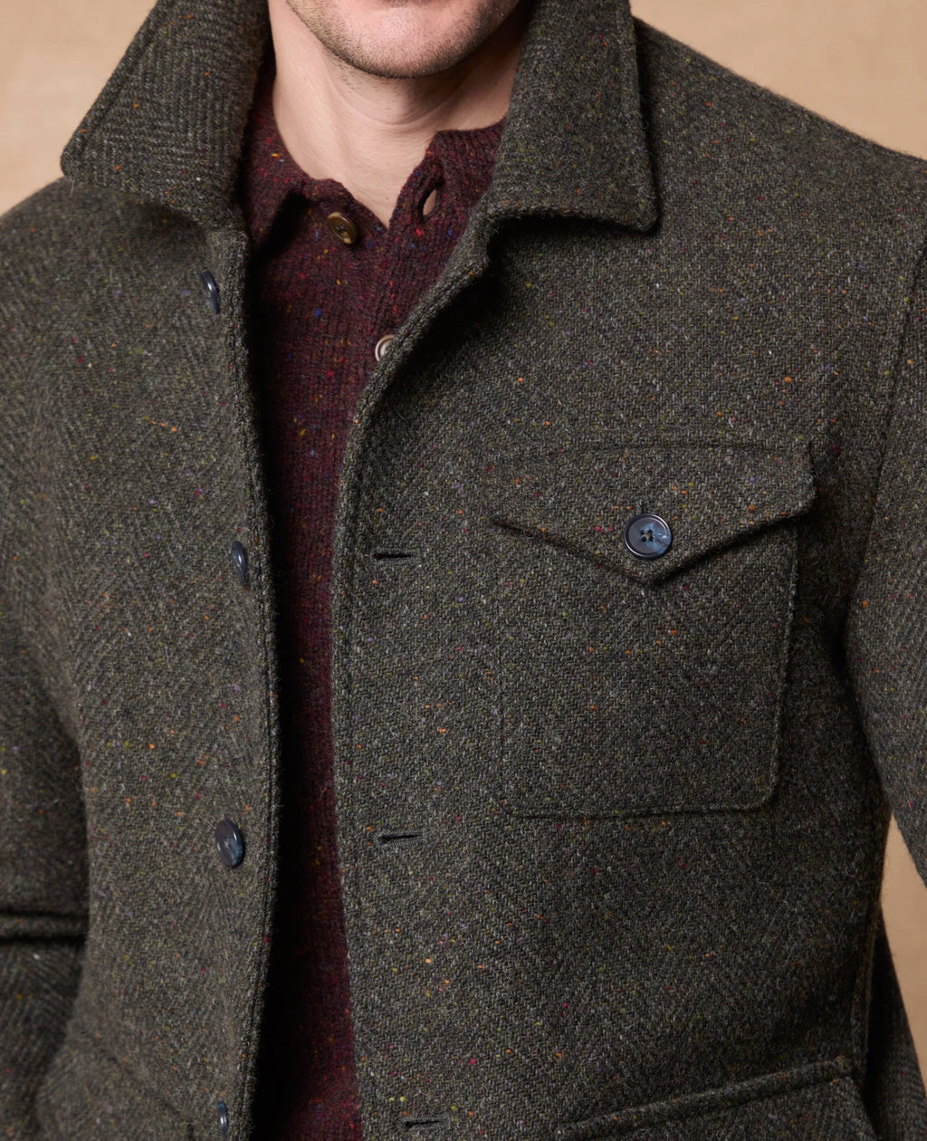 Magee Ballysadare Donegal Tweed Jacket - Grey and Green Herringbone
