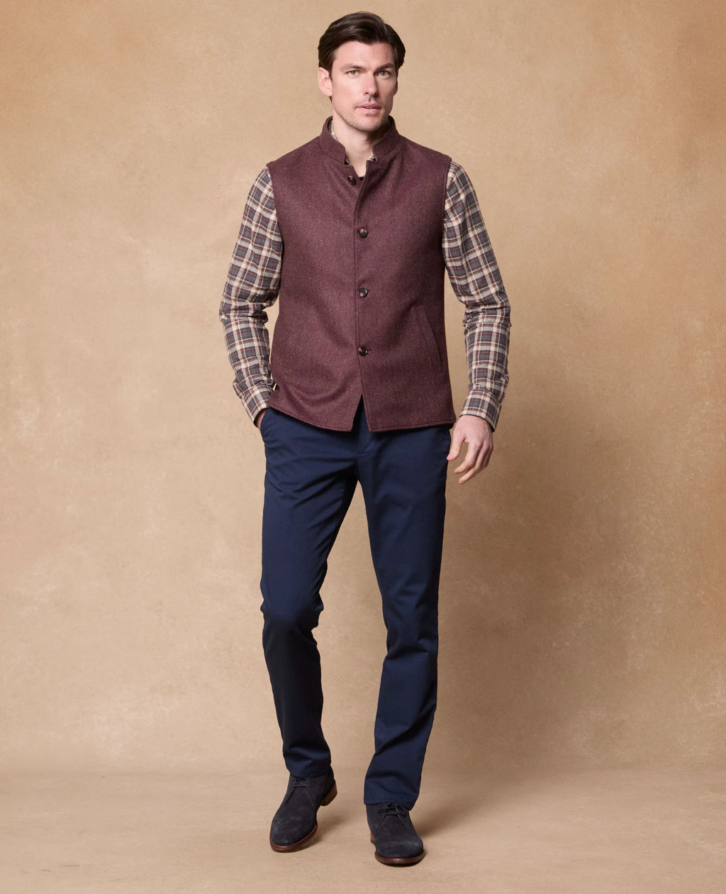 Magee - Cavan Burgundy Herringbone Donegal Tweed Gilet