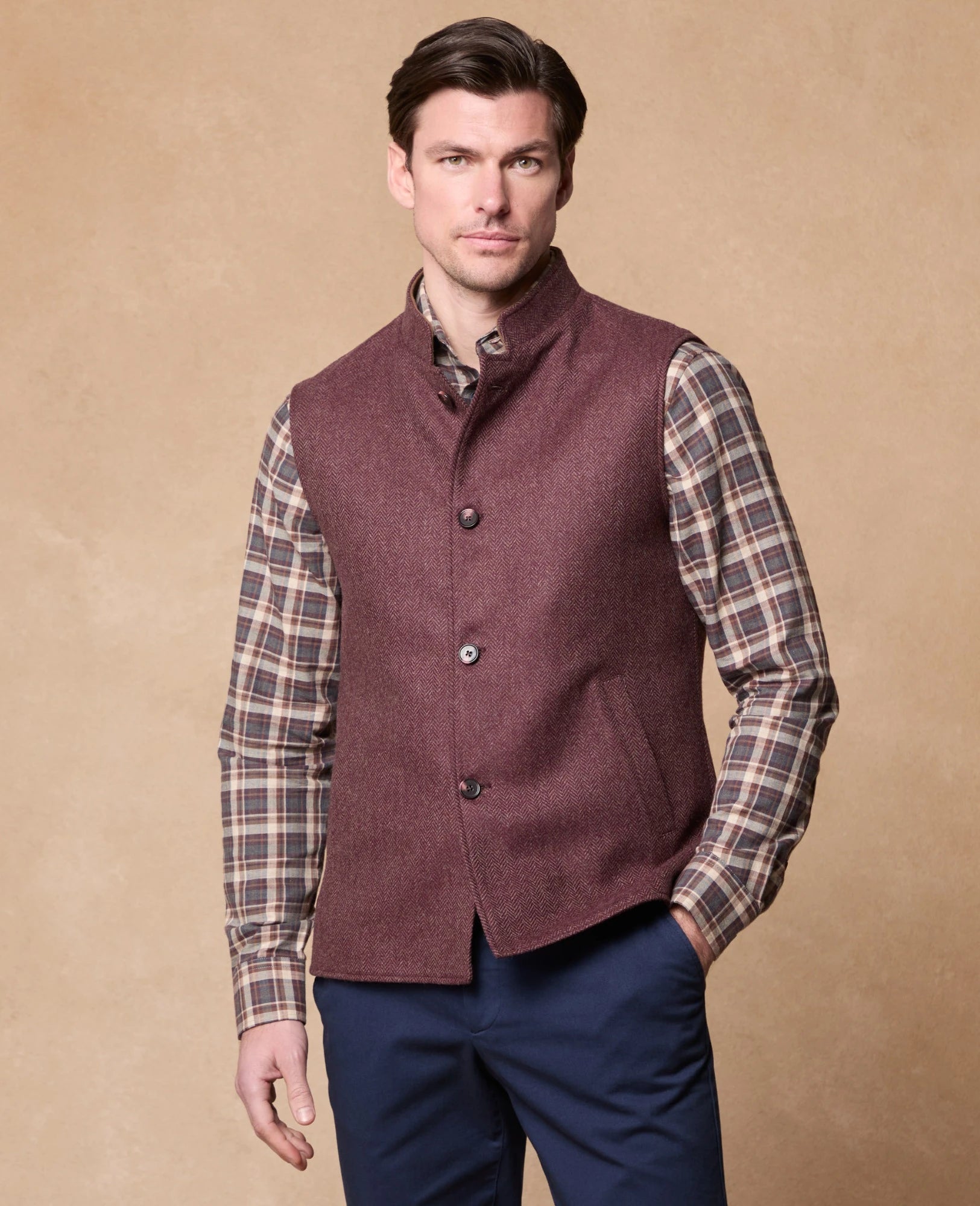 Magee - Cavan Burgundy Herringbone Donegal Tweed Gilet