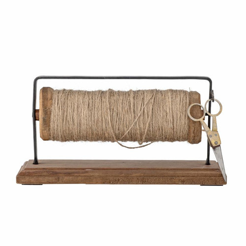 Barni Bobbin w/Jute & Scissors, Brown, Reclaimed Wood