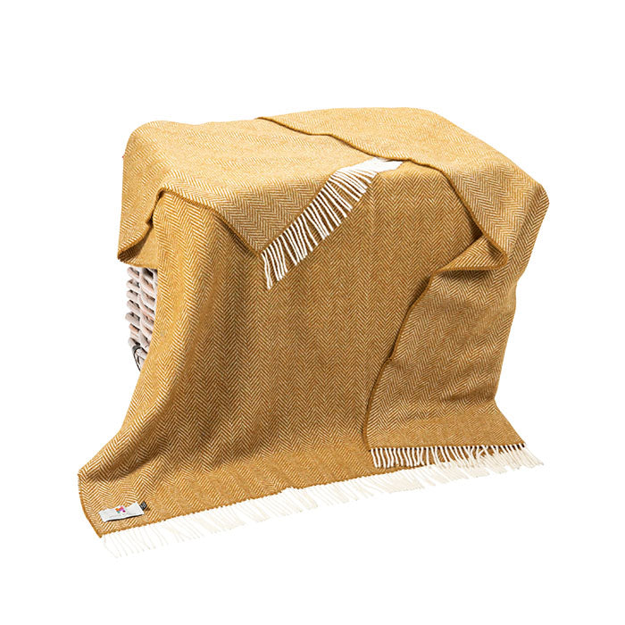 John Hanly  Mustard Mix Herringbone Merino/Cashmere Throw