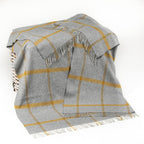 John Hanly  Grey Mustard Check Merino Lambswool Blanket